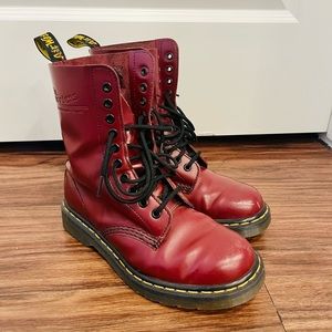 Cherry Red Dr. Martins Boots - 1460 smooth leather lace up boots